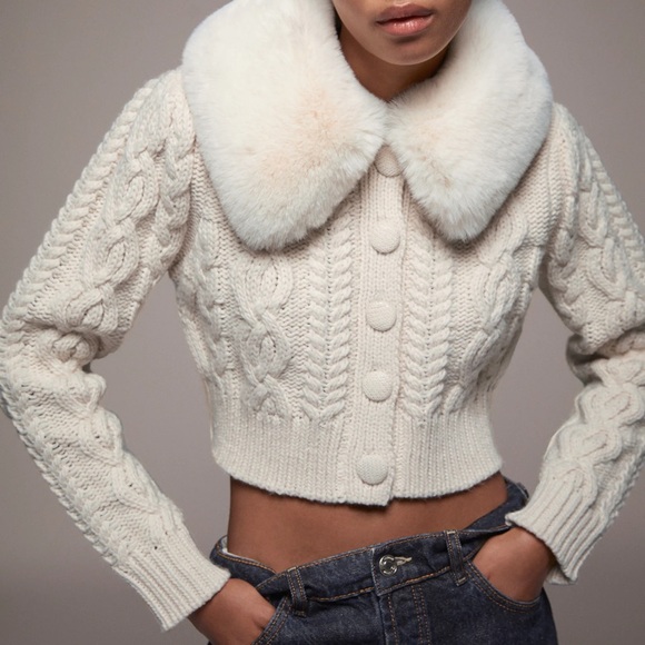 fur collar cardigan zara